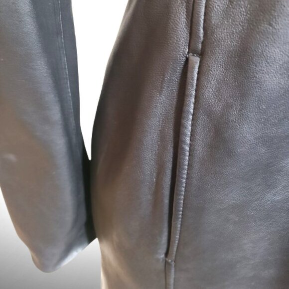 Kenneth Cole Reaction Black 100% Leather Coat – Size M – Tailored Long Jacket - Picture 6 of 11
